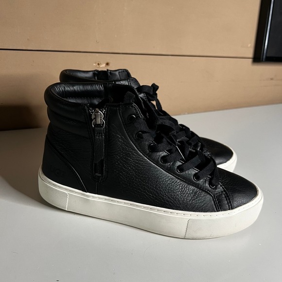 UGG Shoes - UGG Olive High Top Sneakers Black Leather Side Zip Platform 1104068 Womens 8